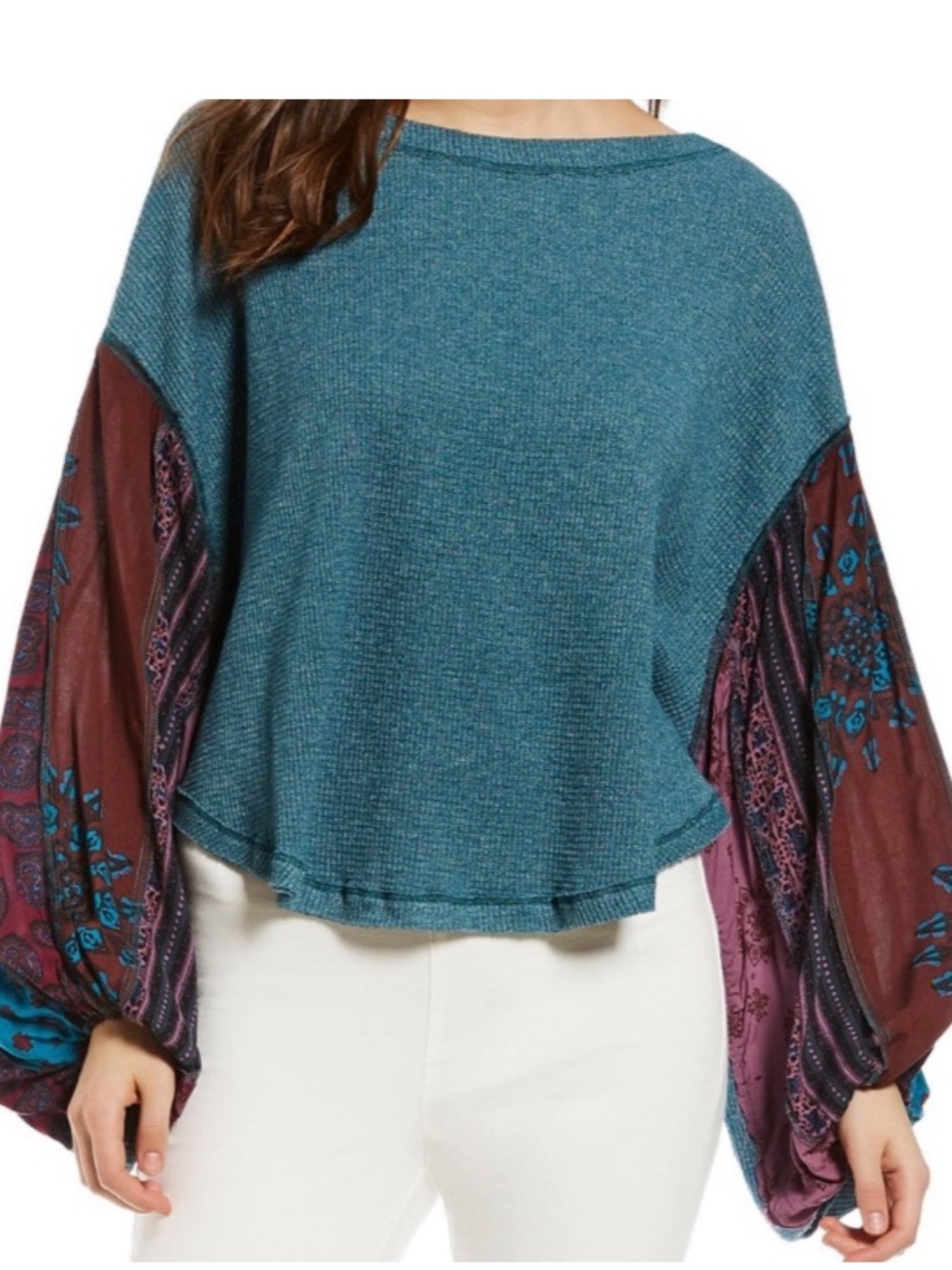 We the Free People mixed print patchwork boho hippie flowy oversized fall top